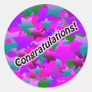 Pegatina Redonda Felicitaciones Stars Purple