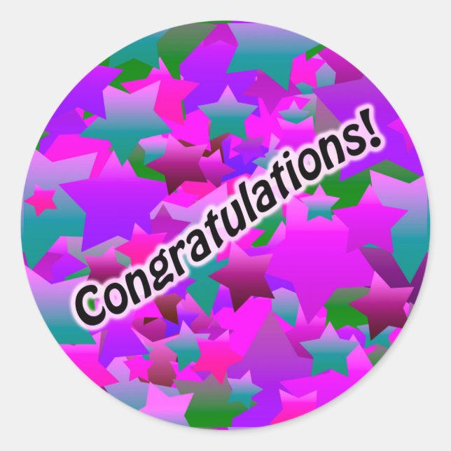 Pegatina Redonda Felicitaciones Stars Purple (Anverso)