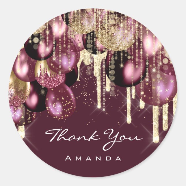 Pegatina Redonda Felicitar Nombre 16º Bodas de Boda Globo Oro Borgo (Anverso)