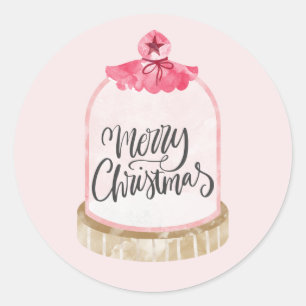 Pegatina Redonda Feliciz Navidad Cúpula de Vidrio Rosa