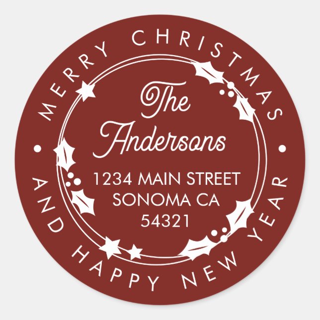 Pegatina Redonda Feliciz Navidad Guión Personalizado Dirección Coro (Anverso)