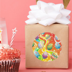 Pegatina Redonda Feliciz patrón festivo de huevos de Pascua
