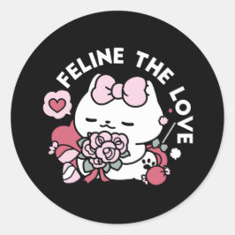 Pegatina Redonda Feline el amor - lindo diseño de gato de San Valen