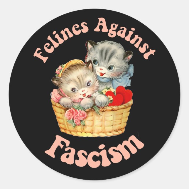 Pegatina Redonda Felinos contra el fascismo (Anverso)