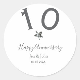 Pegatina Redonda Feliz 10º aniversario nombre fecha estrella de met