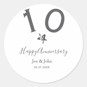 Pegatina Redonda Feliz 10º aniversario nombre fecha estrella de met