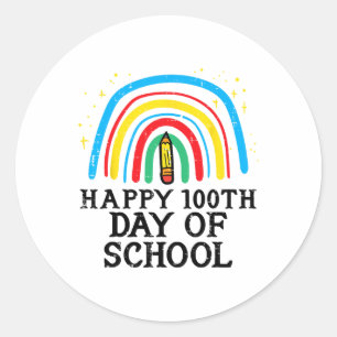 Pegatina Redonda Feliz 100º Día De Escuela 100 Días Más Inteligente