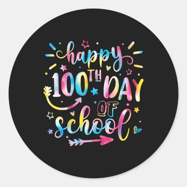 Pegatina Redonda Feliz 100° Día De Camisa Escolar Para Estudiantes (Anverso)