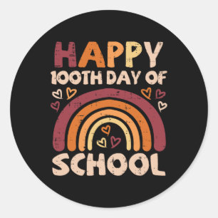 Pegatina Redonda Feliz 100° Día de Colegio Arcoiris Negro 100 días