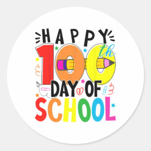 Pegatina Redonda Feliz 100° Día De Enseñanza 100 Días Escolares
