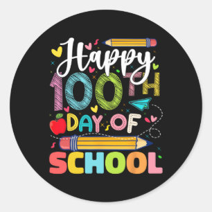 Pegatina Redonda Feliz 100° Día De Enseñanza 100 Días Escolares