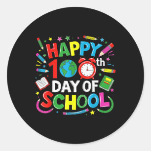 Pegatina Redonda Feliz 100° Día De Enseñanza 100 Días Escolares
