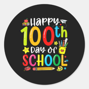 Pegatina Redonda Feliz 100° Día De Enseñanza 100 Días Escolares