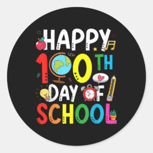 Pegatina Redonda Feliz 100° Día De Enseñanza 100 Días Escolares