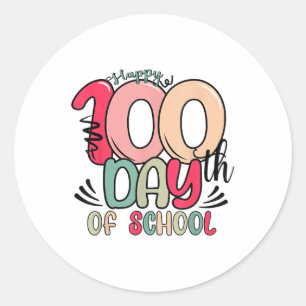 Pegatina Redonda Feliz 100° Día De Enseñanza 100 Días Escolares