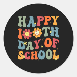 Pegatina Redonda Feliz 100° Día De Enseñanza De Alumnos Cutos Escol