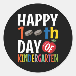 Pegatina Redonda Feliz 100° Día de Enseñanza Preescolar