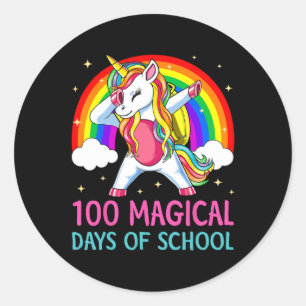 Pegatina Redonda Feliz 100° Día de la Escuela Unicornio 100 días má