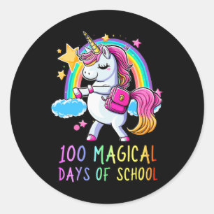 Pegatina Redonda Feliz 100° Día de la Escuela Unicornio 100 días má