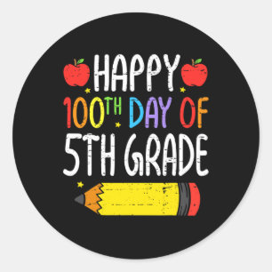 Pegatina Redonda Feliz 100° Día de los Estudiantes de Quinto Grado 