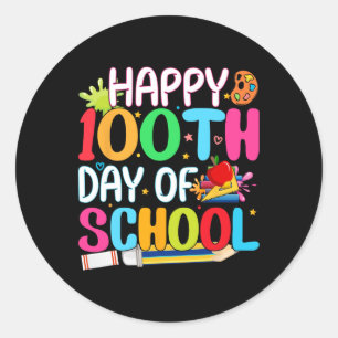 Pegatina Redonda Feliz 100° Día de Maestros Escolares Niños Happ