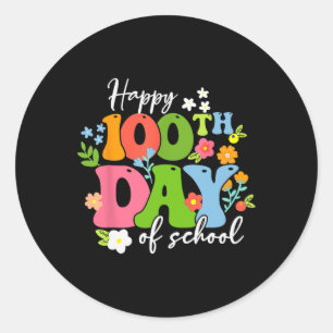 Pegatina Redonda Feliz 100° Día De Maestros Niños Retro Groov