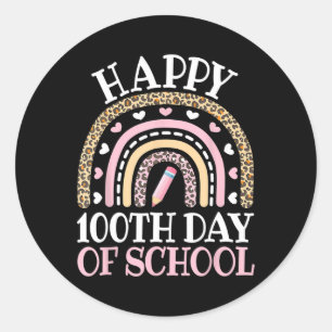Pegatina Redonda Feliz 100° Día del Colegio 100 días Leopard Rainbo