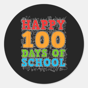 Pegatina Redonda Feliz 100° Día del Maestro Escolar Niños Estudiant