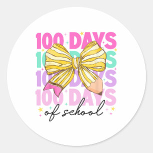 Pegatina Redonda Feliz 100 Días De Enseñanza De Lápiz De Coquette B