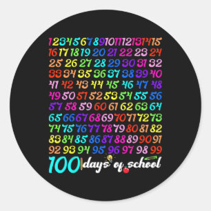 Pegatina Redonda Feliz 100 Días De Enseñanza Escolar Niño Chica Kin