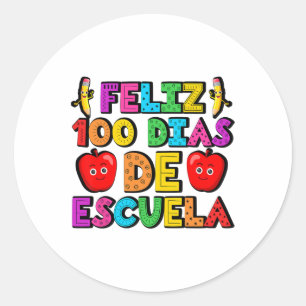 Pegatina Redonda Feliz 100 Dias De Escuela 100 Días De Escolar Espa