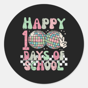 Pegatina Redonda Feliz 100 días de escuela disco retro 100 días muj