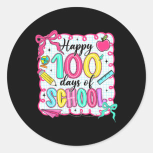 Pegatina Redonda Feliz 100 Días De Escuela Lindo Profesor Niños 