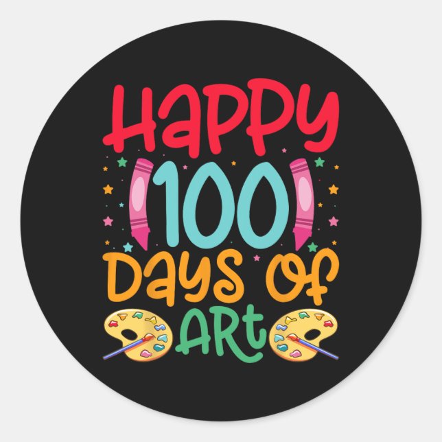 Pegatina Redonda Feliz 100 Días De Profesores De Escuelas De Arte C (Anverso)