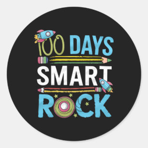 Pegatina Redonda Feliz 100 Días Escolares De Rock Inteligente Intel
