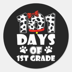 Pegatina Redonda Feliz 101 días en la escuela 1° grado Perro 100 dí