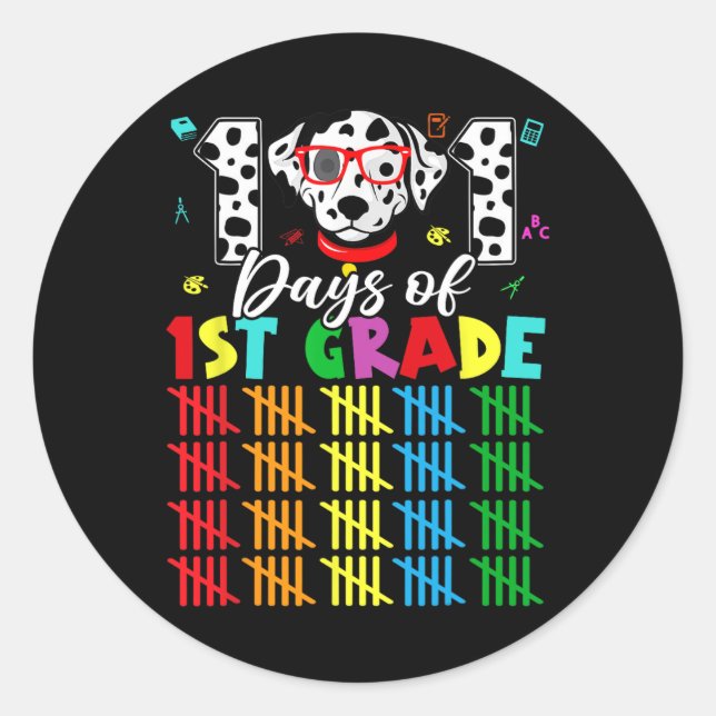 Pegatina Redonda Feliz 101 días en la escuela 1° grado Perro 100 dí (Anverso)