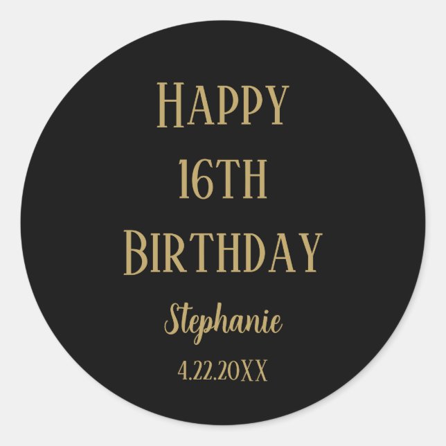 Pegatina Redonda Feliz 16º cumpleaños Dieciséis años de edad de Per (Anverso)