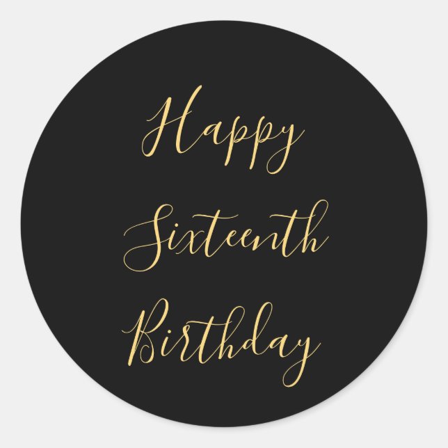 Pegatina Redonda Feliz 16º cumpleaños Edad de Personalizado amarill (Anverso)
