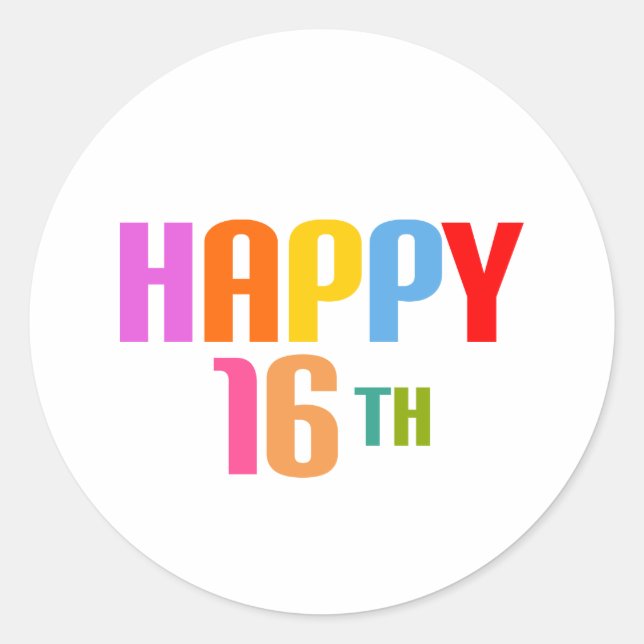 Pegatina Redonda Feliz 16.º (Anverso)