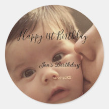 Feliz 1er cumpleaños nombre foto fecha con estilo 