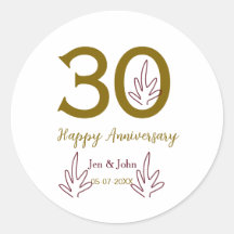 Feliz 30 aniversario nombre fecha hoja roja dorada