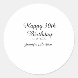 Pegatina Redonda Feliz 30 cumpleaños agregar fecha elegante simple