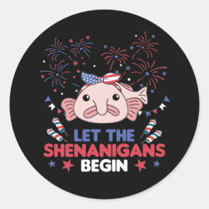Pegatina Redonda Feliz 4.º Blobfish con fuegos artificiales Estados