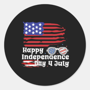 Pegatina Redonda Feliz 4 De Julio A La Bandera De Los Estados Unido