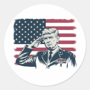 Pegatina Redonda Feliz 4 De Julio Bandera Norteamericana Trump