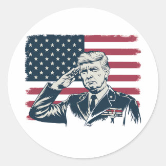 Pegatina Redonda Feliz 4 De Julio Bandera Norteamericana Trump