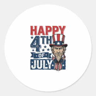 Pegatina Redonda Feliz 4 de julio Camiseta de tío patriótico vintag