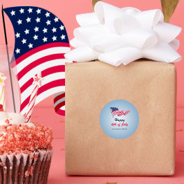 Pegatina Redonda Feliz 4 de julio con bandera estadounidense