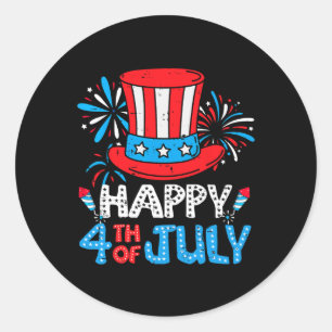 Pegatina Redonda Feliz 4 De Julio De Que Hombres Patrióticos Bander